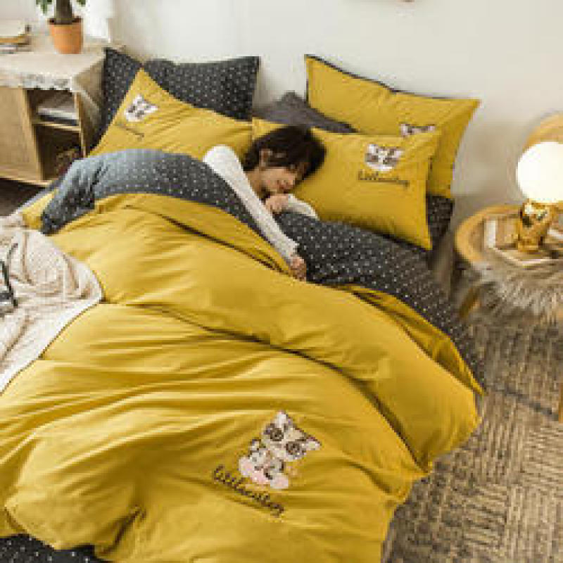 Home Bedding Set 100% Cotton Luxury, 4 Pcs Embroidery Comforter Set Bedding/