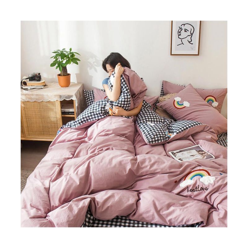 Home Bedding Set 100% Cotton Luxury, 4 Pcs Embroidery Comforter Set Bedding/