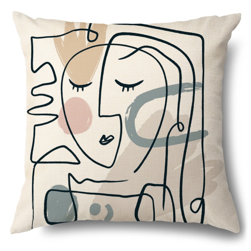 Best Selling Geometric Abstract Line Human Face Bed Fabric Painting Designs Cushion Cover, Outdoor Furniture Sofa Cushion Cover/