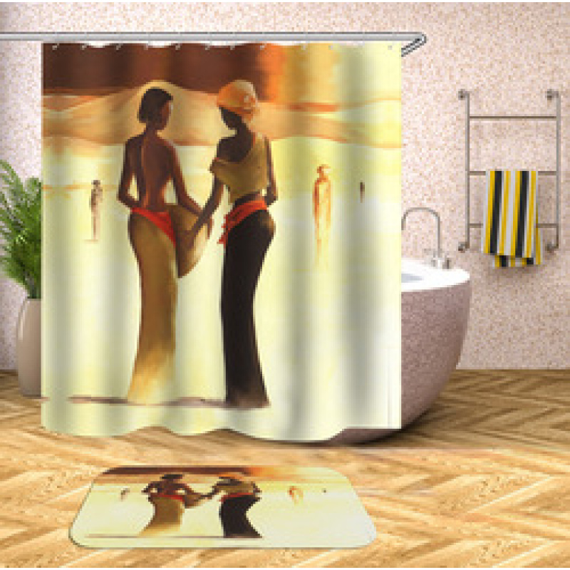 Decorativas African American Women 3D Shower Curtain Set Branded Waterproof Shower Curtain With Bath Mat