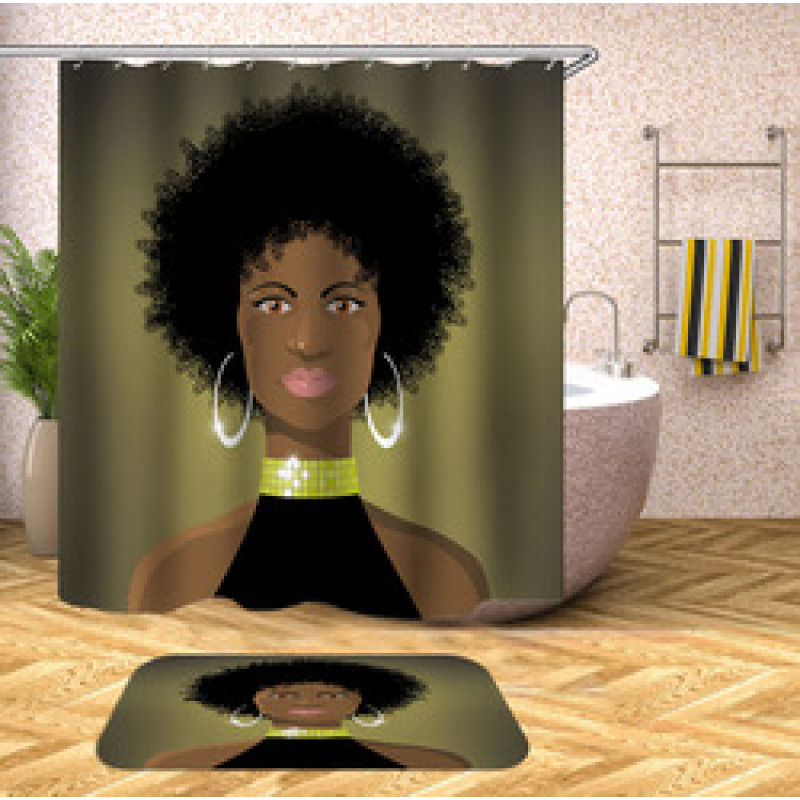 Decorativas African American Women 3D Shower Curtain Set Branded Waterproof Shower Curtain With Bath Mat