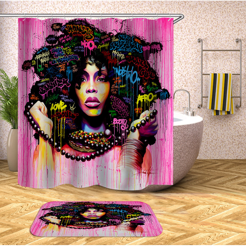 Decorativas African American Women 3D Shower Curtain Set Branded Waterproof Shower Curtain With Bath Mat