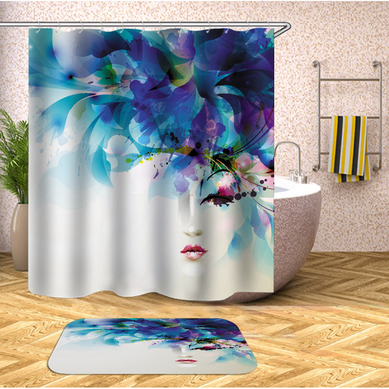 Decorativas African American Women 3D Shower Curtain Set Branded Waterproof Shower Curtain With Bath Mat