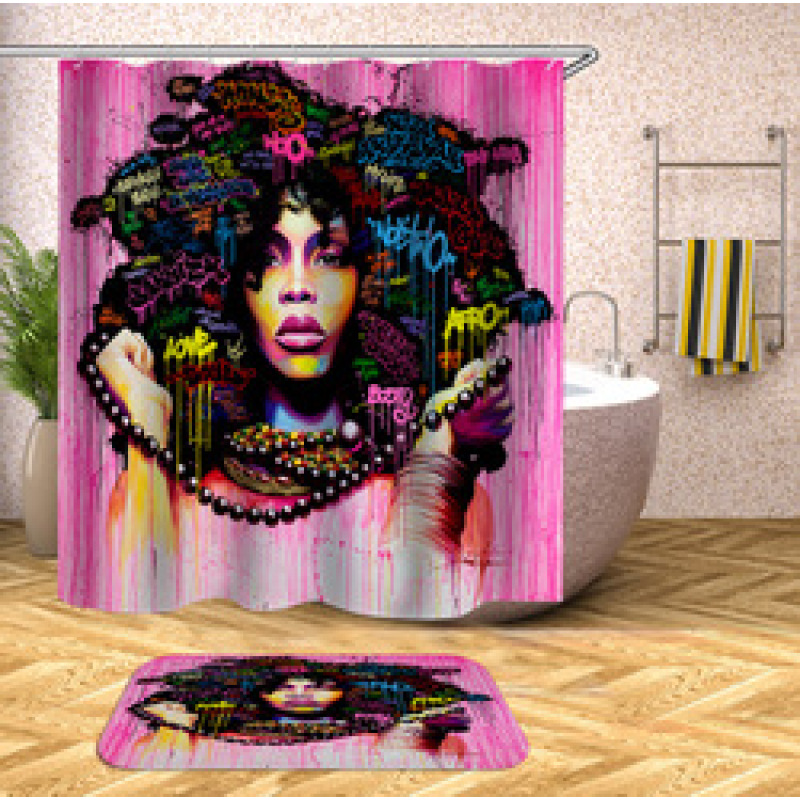 Decorativas African American Women 3D Shower Curtain Set Branded Waterproof Shower Curtain With Bath Mat