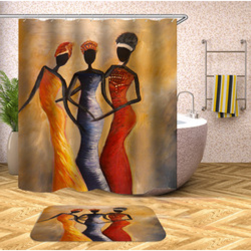 Decorativas African American Women 3D Shower Curtain Set Branded Waterproof Shower Curtain With Bath Mat