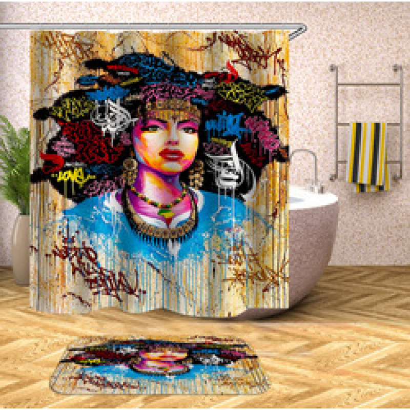 Decorativas African American Women 3D Shower Curtain Set Branded Waterproof Shower Curtain With Bath Mat