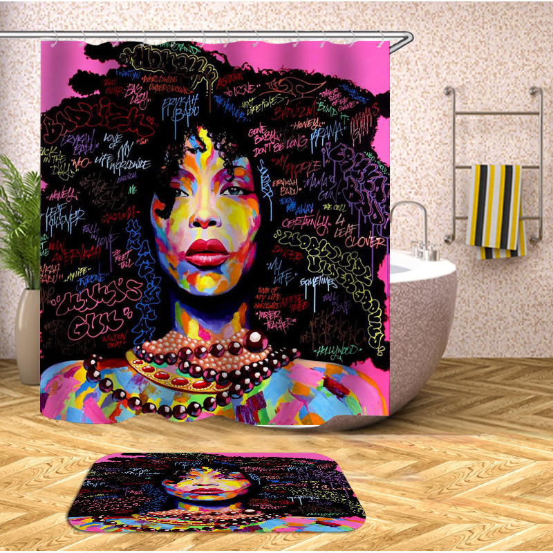 Decorativas African American Women 3D Shower Curtain Set Branded Waterproof Shower Curtain With Bath Mat