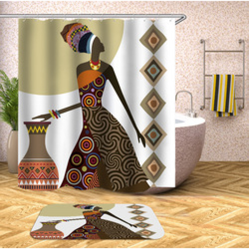 Decorativas African American Women 3D Shower Curtain Set Branded Waterproof Shower Curtain With Bath Mat