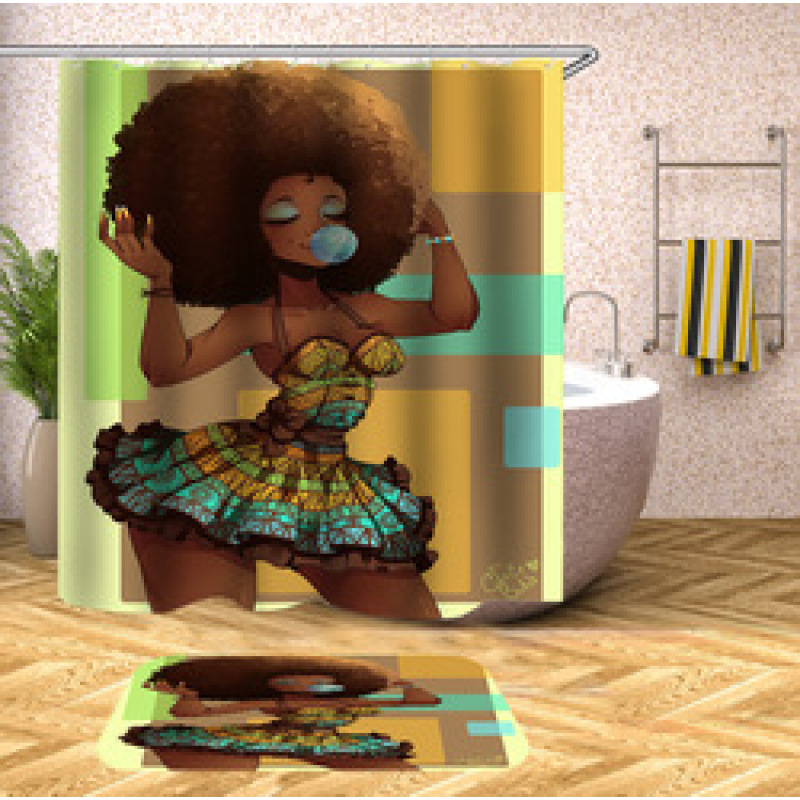 Decorativas African American Women 3D Shower Curtain Set Branded Waterproof Shower Curtain With Bath Mat