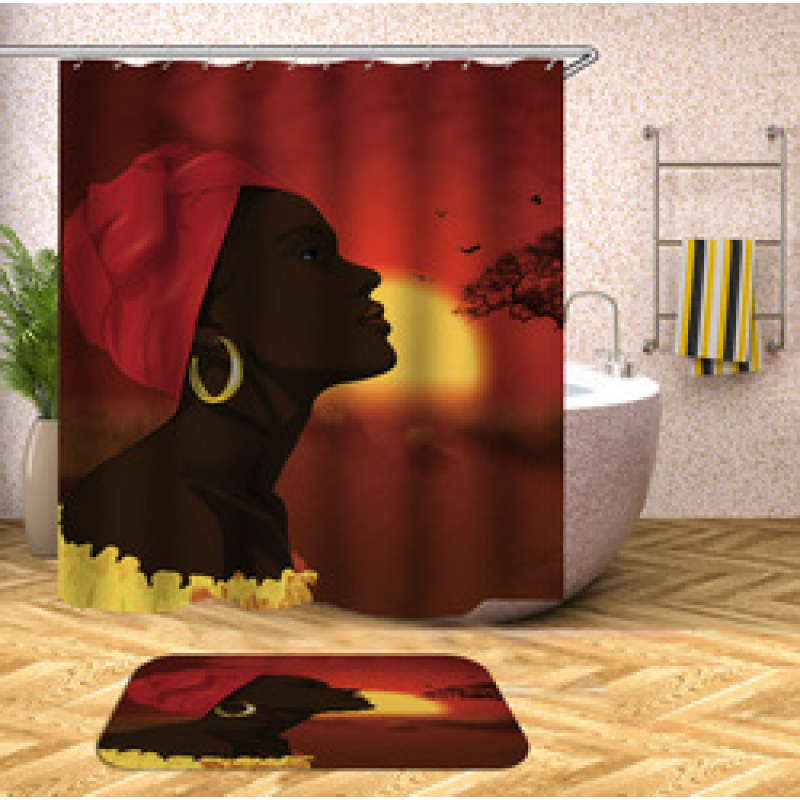 Decorativas African American Women 3D Shower Curtain Set Branded Waterproof Shower Curtain With Bath Mat