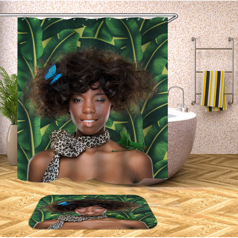 Decorativas African American Women 3D Shower Curtain Set Branded Waterproof Shower Curtain With Bath Mat