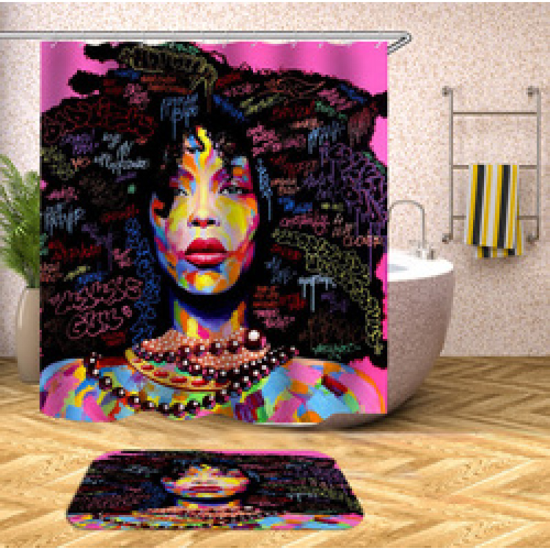 Decorativas African American Women 3D Shower Curtain Set Branded Waterproof Shower Curtain With Bath Mat