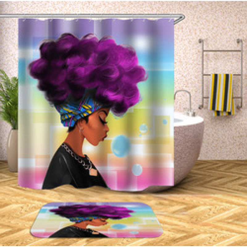 Decorativas African American Women 3D Shower Curtain Set Branded Waterproof Shower Curtain With Bath Mat
