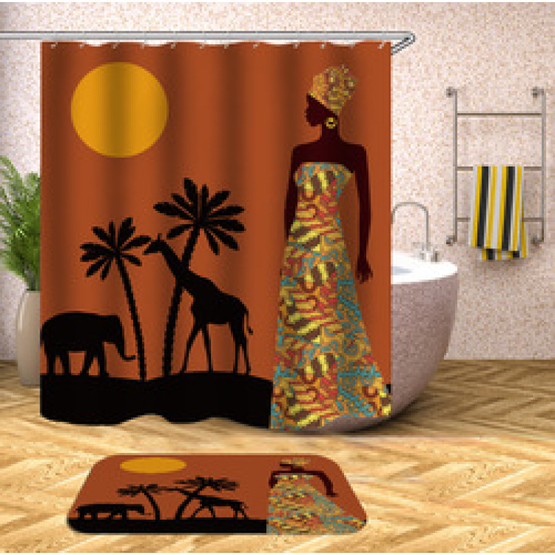Decorativas African American Women 3D Shower Curtain Set Branded Waterproof Shower Curtain With Bath Mat