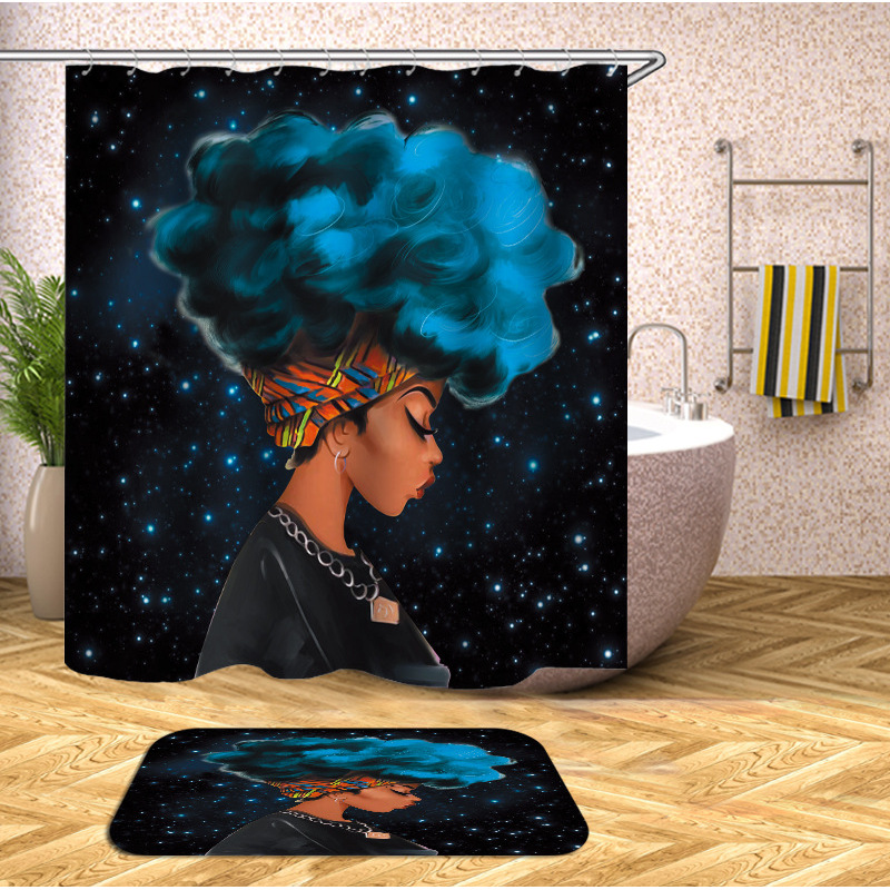 Decorativas African American Women 3D Shower Curtain Set Branded Waterproof Shower Curtain With Bath Mat