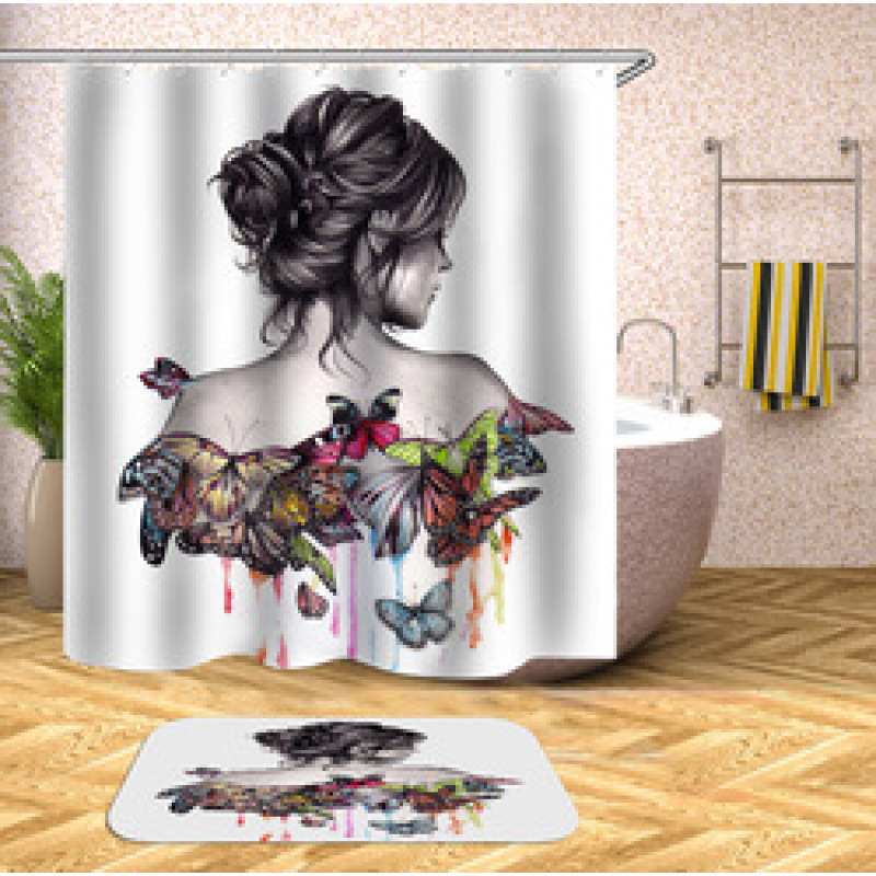 Decorativas African American Women 3D Shower Curtain Set Branded Waterproof Shower Curtain With Bath Mat