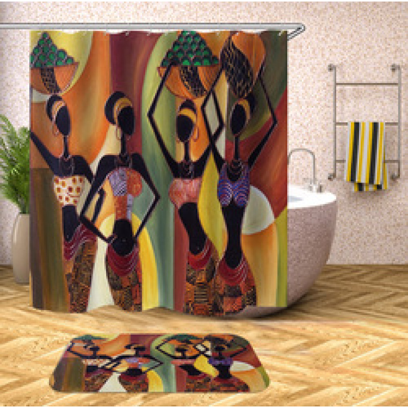 Decorativas African American Women 3D Shower Curtain Set Branded Waterproof Shower Curtain With Bath Mat