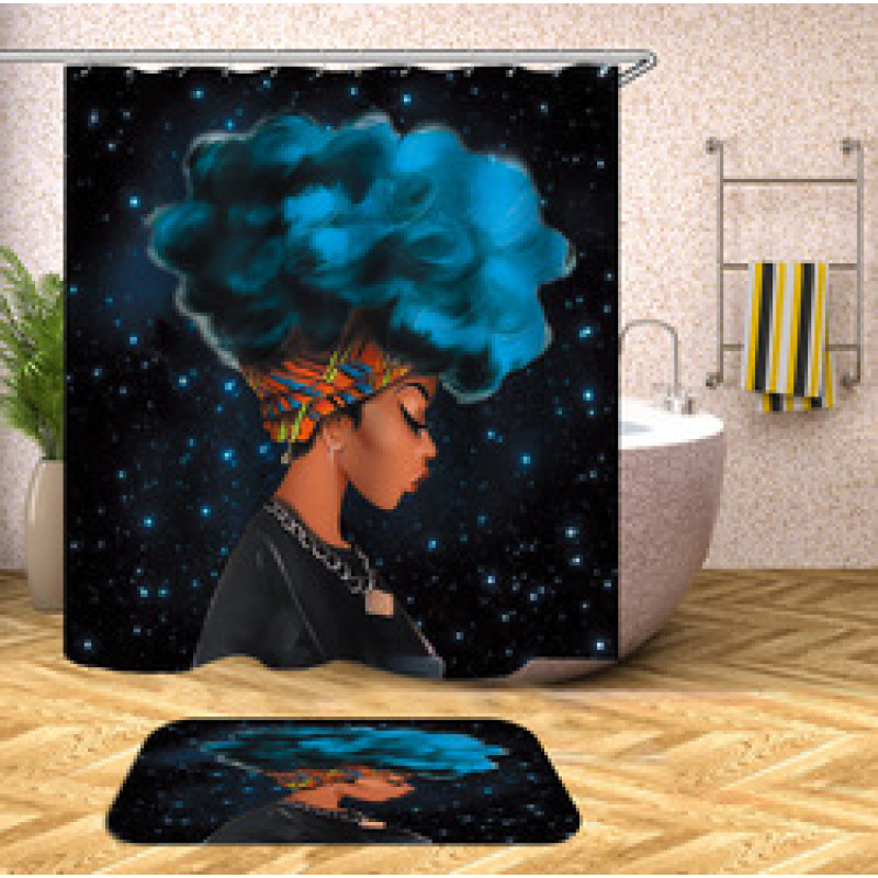 Decorativas African American Women 3D Shower Curtain Set Branded Waterproof Shower Curtain With Bath Mat