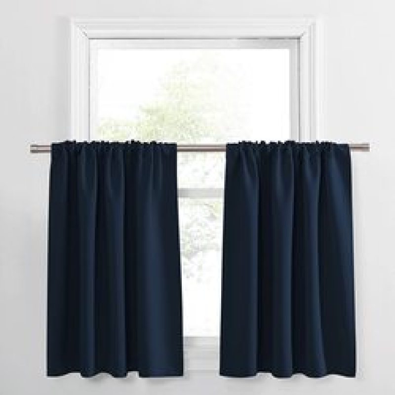 Wholesale Cheap 3 Pieces Set Geometric navy blue  Kitchen Curtain Polyester Rod Pocket Curtain With Valance Designs