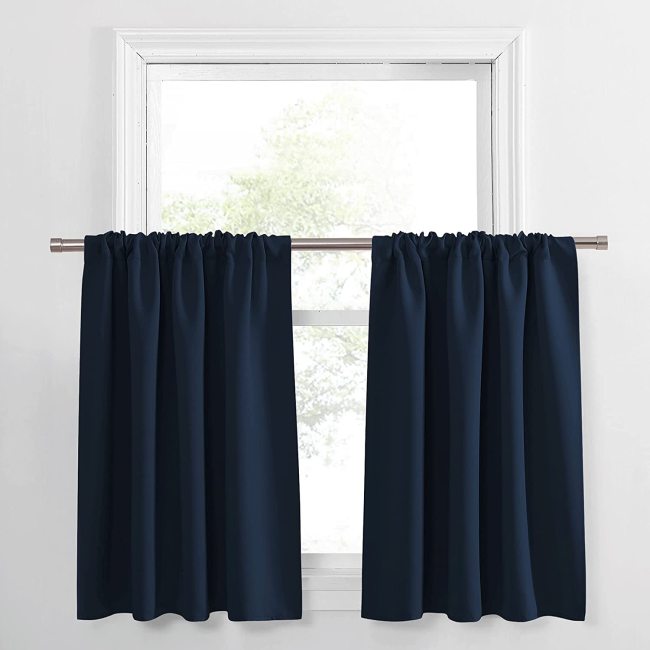 Wholesale Cheap 3 Pieces Set Geometric navy blue  Kitchen Curtain Polyester Rod Pocket Curtain With Valance Designs