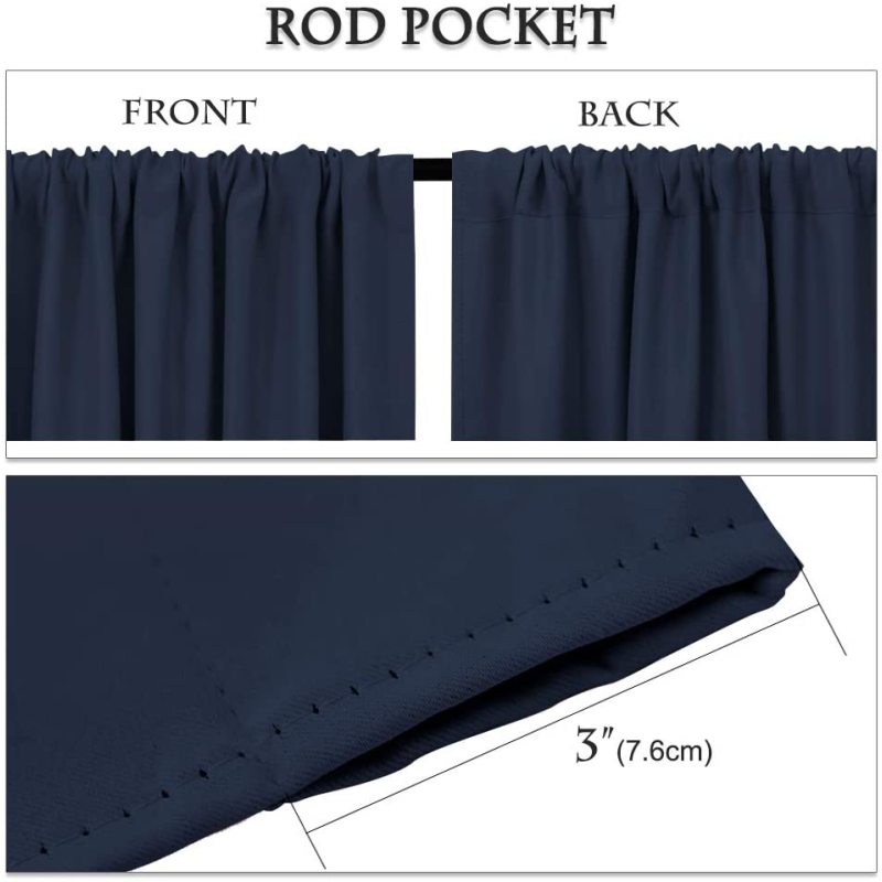 Wholesale Cheap 3 Pieces Set Geometric navy blue  Kitchen Curtain Polyester Rod Pocket Curtain With Valance Designs