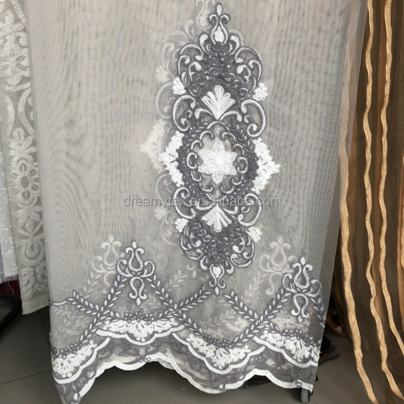 free sample 100% Polyester curtains with attached valance indian silk embroidery curtains