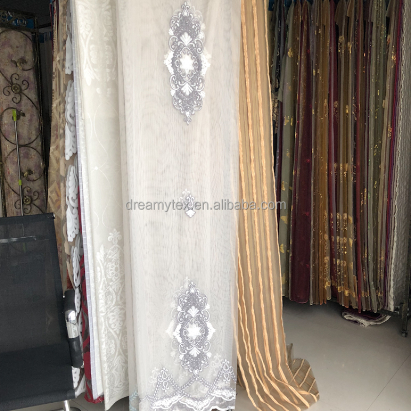 free sample 100% Polyester curtains with attached valance indian silk embroidery curtains