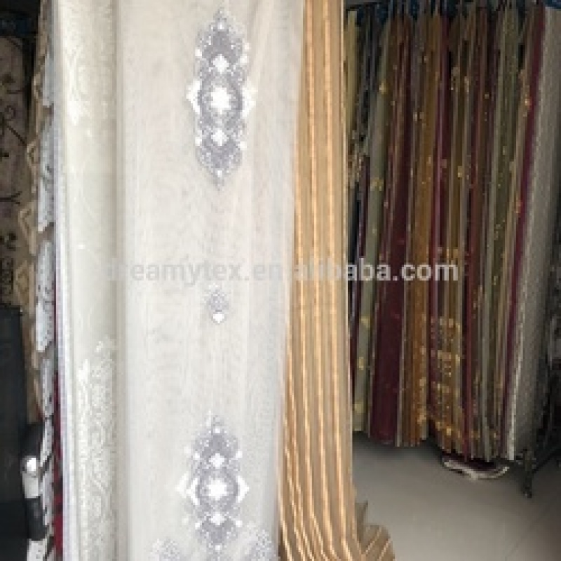 free sample 100% Polyester curtains with attached valance indian silk embroidery curtains
