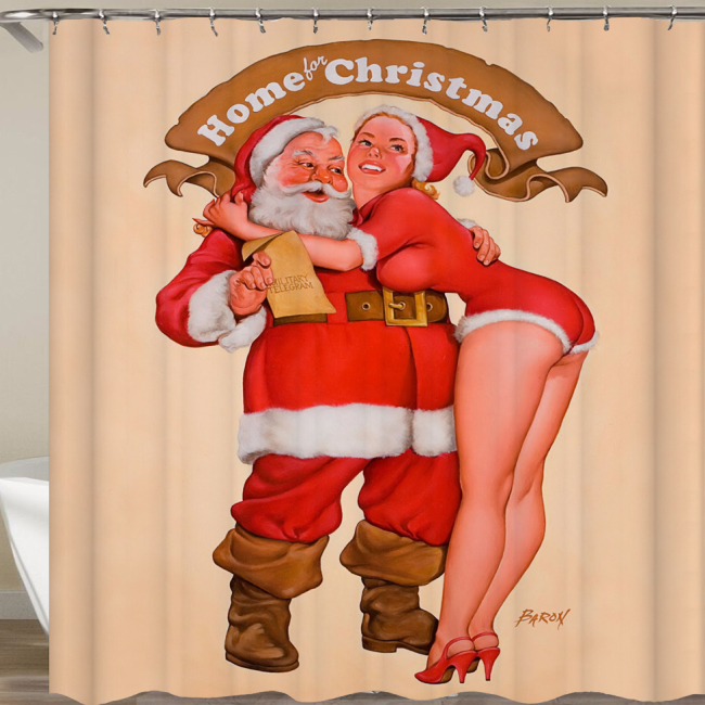 Drop Shipping Christmas Mrs. Claus And Santa Sweet Embrace Shower Curtain Waterproof Shower Curtain/