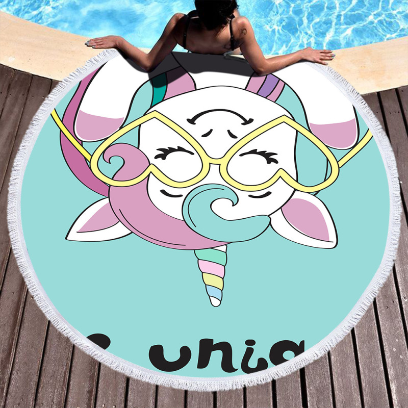 New Unicorn Print Round Beach Towel, Custom Microfiber Beach Towels for Kids#