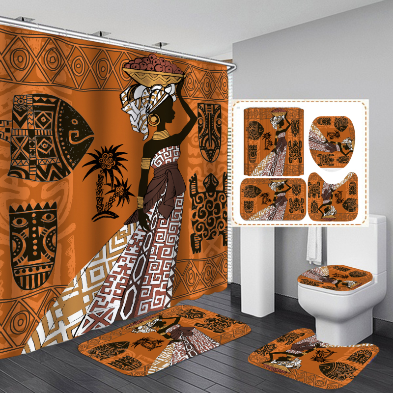2020 Unique Style African Exotic Women Waterproof Shower Curtains Set, Wholesale Mildewproof Shower Curtain Set/