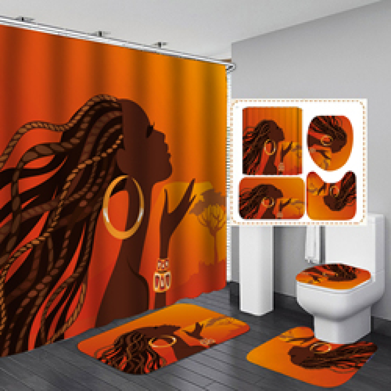 2020 Unique Style African Exotic Women Waterproof Shower Curtains Set, Wholesale Mildewproof Shower Curtain Set/
