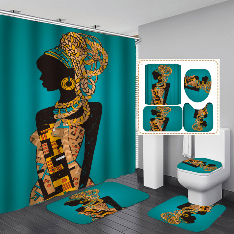 2020 Unique Style African Exotic Women Waterproof Shower Curtains Set, Wholesale Mildewproof Shower Curtain Set/