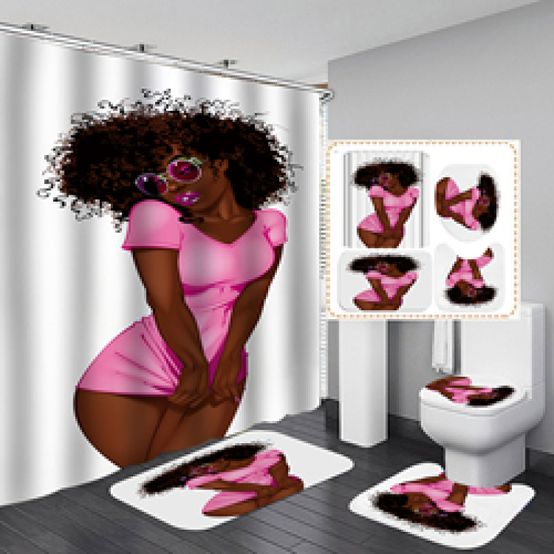 2020 Unique Style African Exotic Women Waterproof Shower Curtains Set, Wholesale Mildewproof Shower Curtain Set/