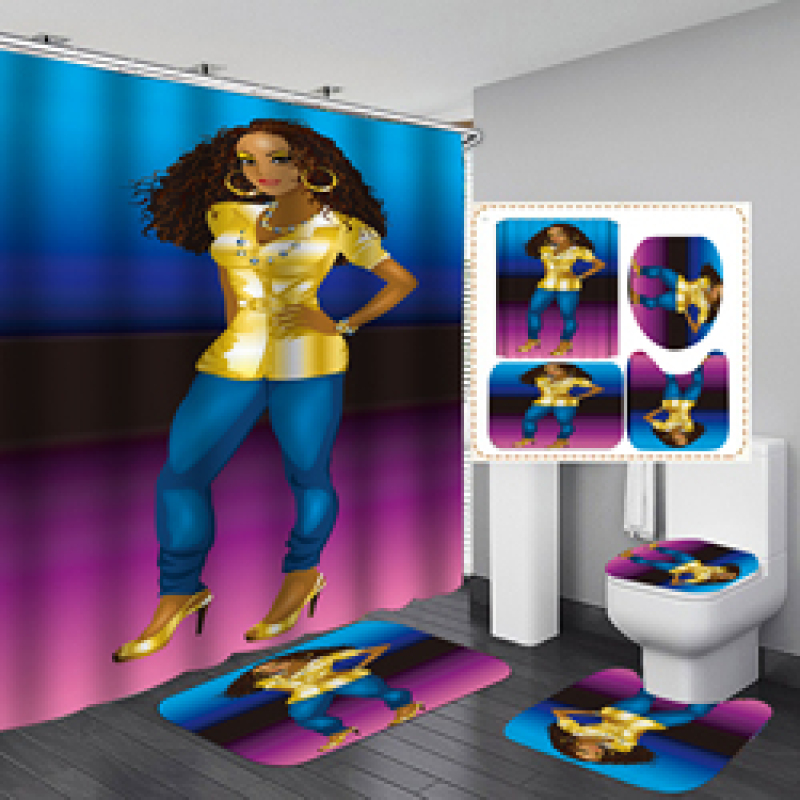 2020 Unique Style African Exotic Women Waterproof Shower Curtains Set, Wholesale Mildewproof Shower Curtain Set/
