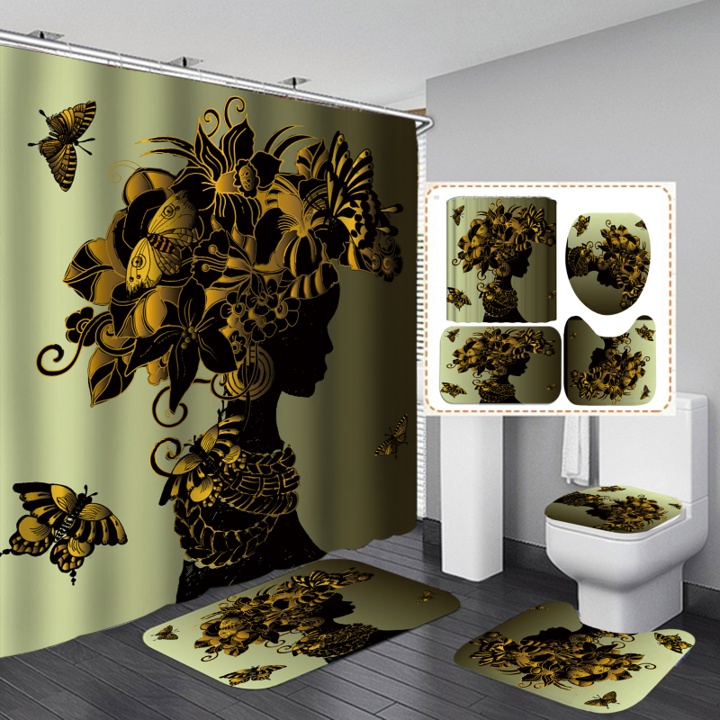 2020 Unique Style African Exotic Women Waterproof Shower Curtains Set, Wholesale Mildewproof Shower Curtain Set/