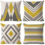 Farmhouse Burlap Square Cushion Covers for Sofa, Bench, Bed, Auto Seat, Yellow/grey Modern Simple Geometric Style Cotton Linen