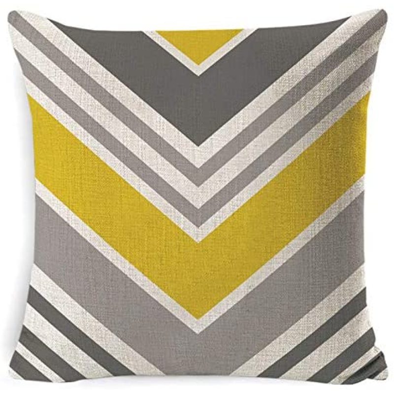 Farmhouse Burlap Square Cushion Covers for Sofa, Bench, Bed, Auto Seat, Yellow/grey Modern Simple Geometric Style Cotton Linen