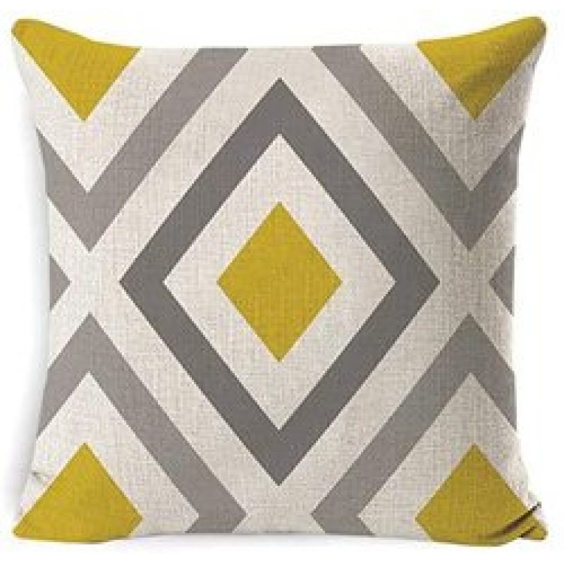 Farmhouse Burlap Square Cushion Covers for Sofa, Bench, Bed, Auto Seat, Yellow/grey Modern Simple Geometric Style Cotton Linen