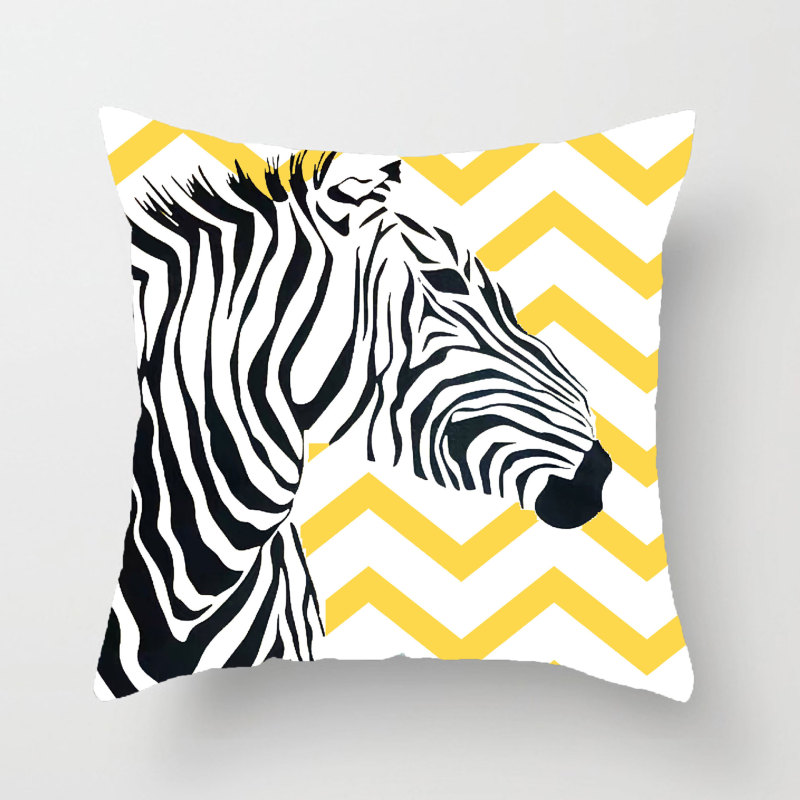 Modern Yellow Gray Geometric Striped Pattern Cushion Cover,  Thicken Short Velvet Cushion Cover/