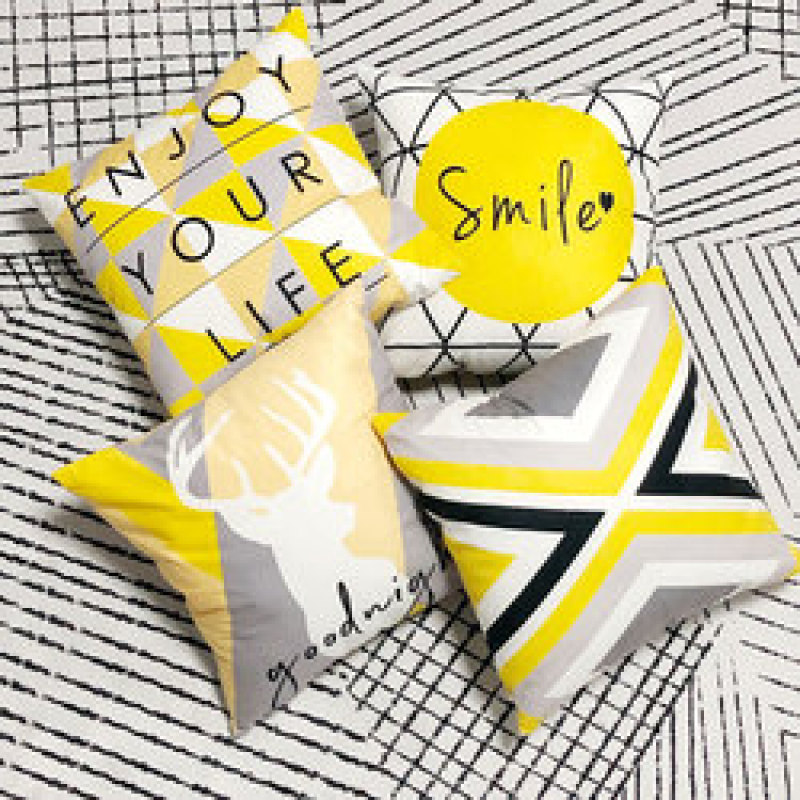 Modern Yellow Gray Geometric Striped Pattern Cushion Cover,  Thicken Short Velvet Cushion Cover/