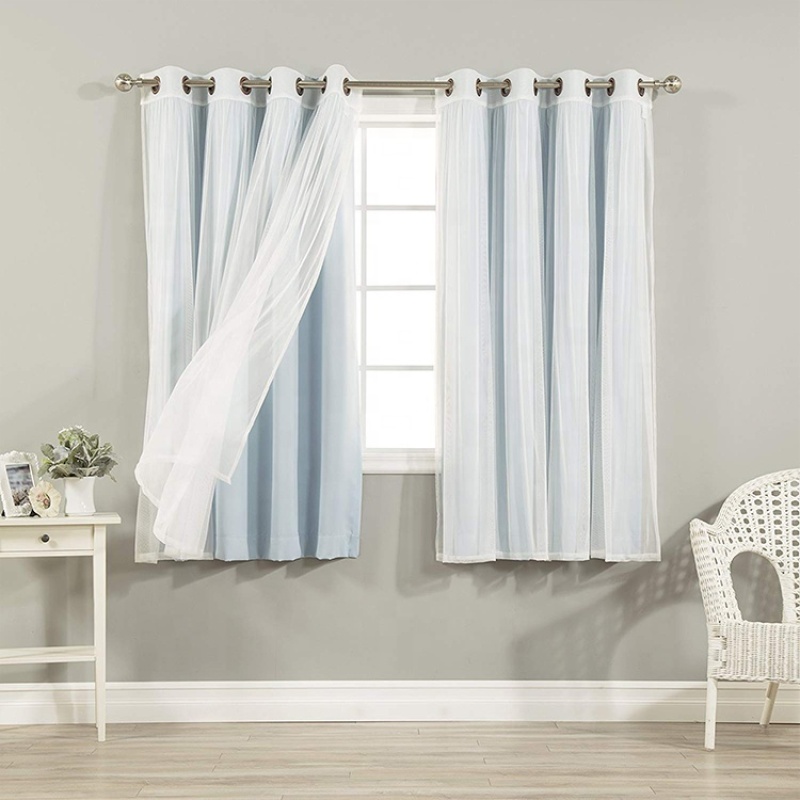 Fancy voile readymade party wall curtain dubai wave double layer sheer curtain tape