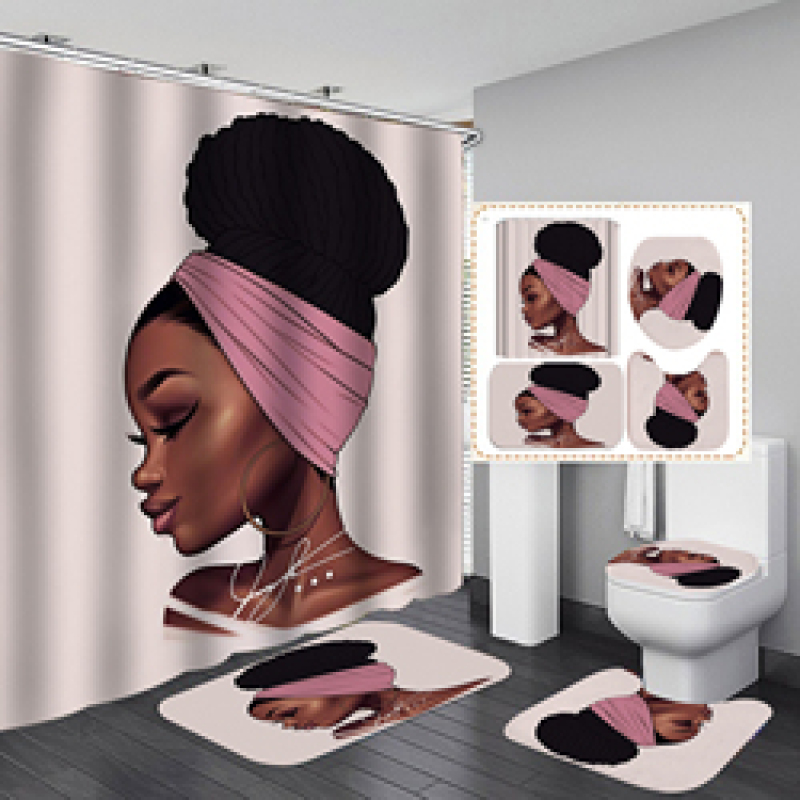 Hot Sale Wholesale Sexy African Woman Print Shower Curtain Set, Bathroom Anti Fungal Extra Long Extra Wide Shower Curtain Set/