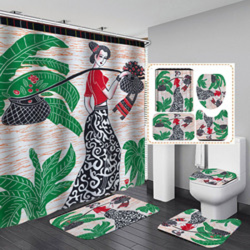 Hot Sale Wholesale Sexy African Woman Print Shower Curtain Set, Bathroom Anti Fungal Extra Long Extra Wide Shower Curtain Set/