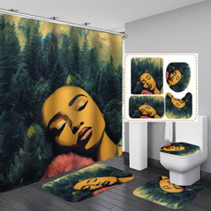 Hot Sale Wholesale Sexy African Woman Print Shower Curtain Set, Bathroom Anti Fungal Extra Long Extra Wide Shower Curtain Set/