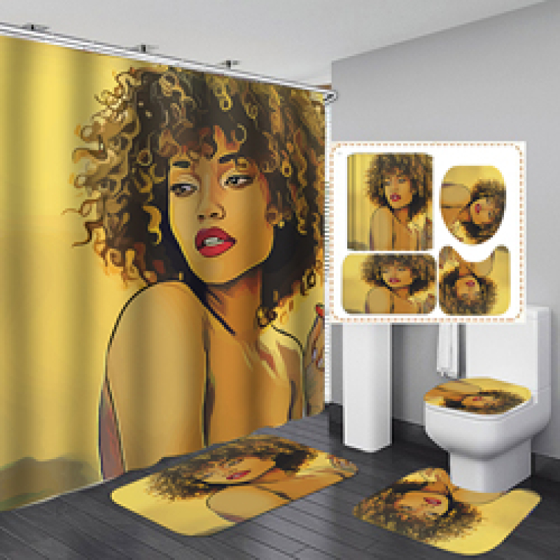 Hot Sale Wholesale Sexy African Woman Print Shower Curtain Set, Bathroom Anti Fungal Extra Long Extra Wide Shower Curtain Set/