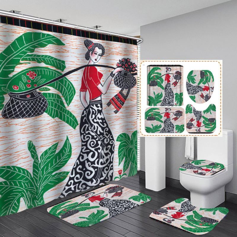 Hot Sale Wholesale Sexy African Woman Print Shower Curtain Set, Bathroom Anti Fungal Extra Long Extra Wide Shower Curtain Set/
