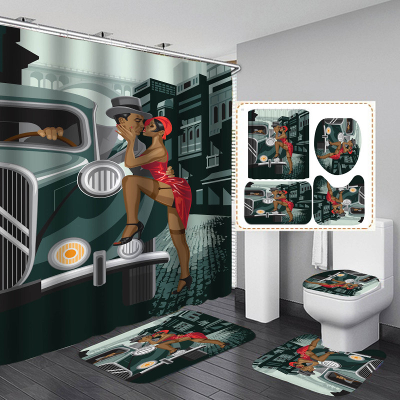 Hot Sale Wholesale Sexy African Woman Print Shower Curtain Set, Bathroom Anti Fungal Extra Long Extra Wide Shower Curtain Set/