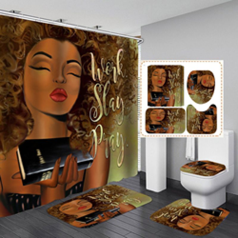 Hot Sale Wholesale Sexy African Woman Print Shower Curtain Set, Bathroom Anti Fungal Extra Long Extra Wide Shower Curtain Set/