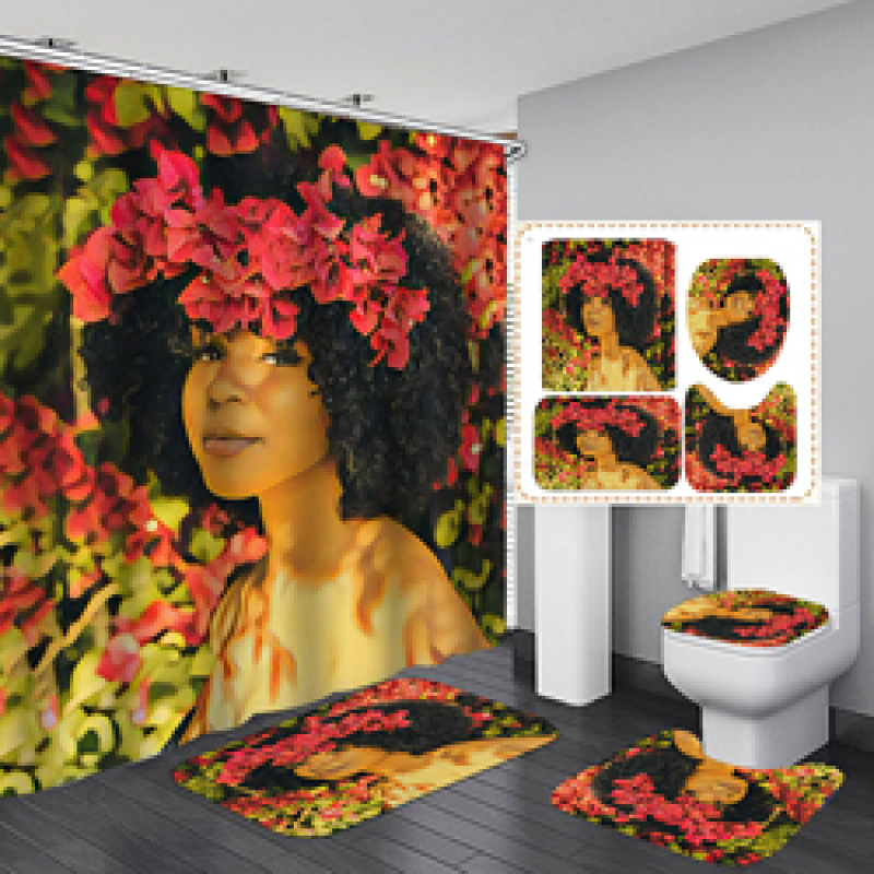 Hot Sale Wholesale Sexy African Woman Print Shower Curtain Set, Bathroom Anti Fungal Extra Long Extra Wide Shower Curtain Set/